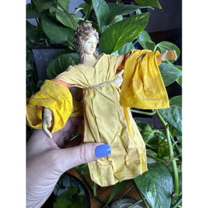 Vintage Paper Mache Angel Figure Fabric Robe Wings Hang Christmas Decor Taiwan